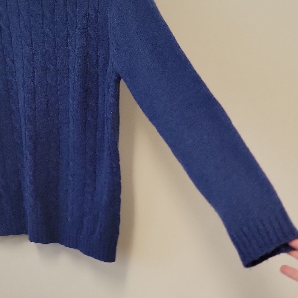 Line Of Trade The Mariner Sweater Blue Shetland Wool Cable Knit Crewneck Size M - Picture 7 of 11